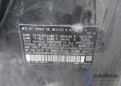 2015 Honda Fit Ex/Ex-L из США, поврежденный, VIN 3HGGK5H89FM739178